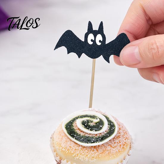 Safe Food-grade Cake Topper 8 Pcs Halloween Bat Cupcake Toppers, Black Cartoon Pick Picks for Halloween, Baby Shower, Birthday Party Decoration