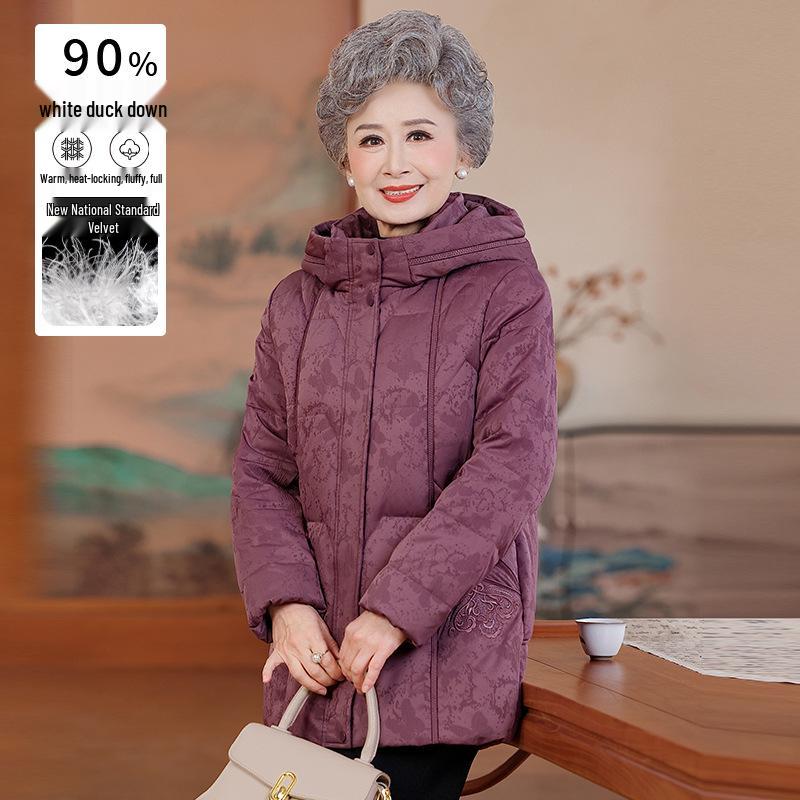 

Elegant Winter Hooded Duck Down Jacket for Middle-Aged & Elderly Women - Warm Chinese Style Outerwear 2XL [recommended 115-125 jin] фиолетовый