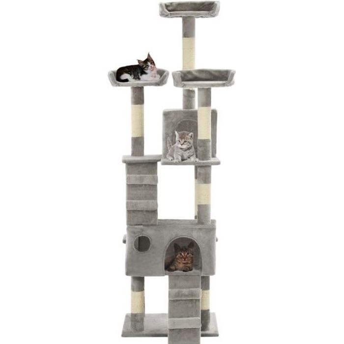 VidaXL Arbre à chat avec griffoirs en sisal 170 cm Gris