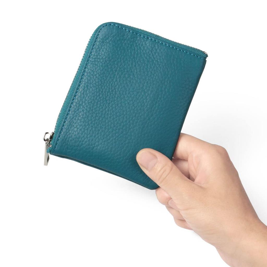 Blanc Pomme Women's Mini Wallet, Genuine Leather, Compact, L-Shaped Zipper, Black, bp-1074