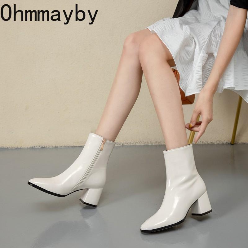 Winter Patent Leather Ankle Boots For Women Fashion Side Zippers Short Boots Female Elegant High Heel Women'S Mordern Botties