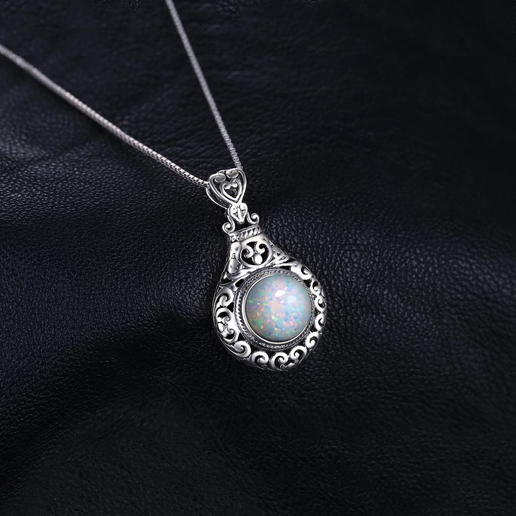 JewelryPalace Vintage 2.5ct Cabochon Created Opal 925 Silver Heart Love Statement Pendant Necklace Choker No Chain