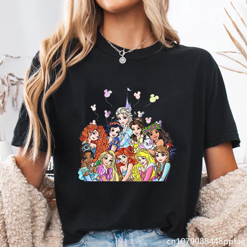 Womens Vintage Princess Printed TShirt Cute Princess Pattern Round Neck Short Sleeve Shirt TShirt