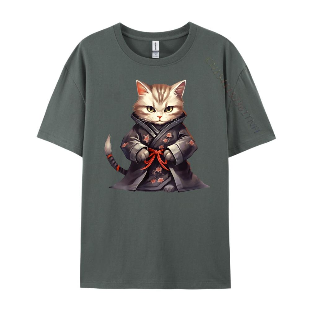 Cute Samurai Cat Japan Warrior Bushido Anime Mens Clothing 2025 T Shirt Men Tee Shirt Clothes Oversized T Shirt