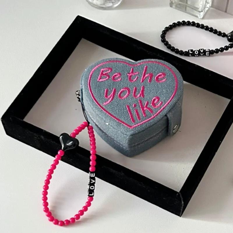 Practical Portable Jewelry Boxes Heart Shaped Denim Jewelry Box Portable Jewelry Box Jewelry Anti Oxidation Jewelry Storage Box