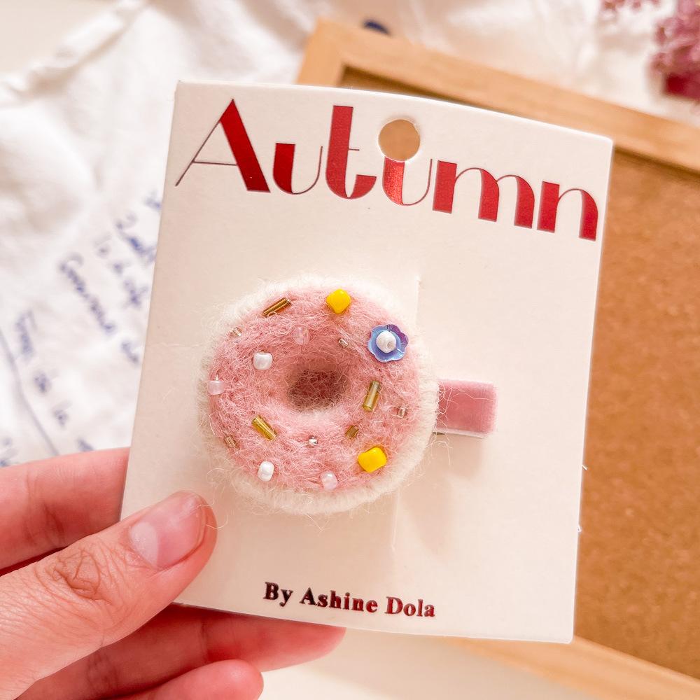 

Korean Wool Simulation Donut Children s Hairpin Cute Girl Korean Duck Bill Clip Girl Headdress