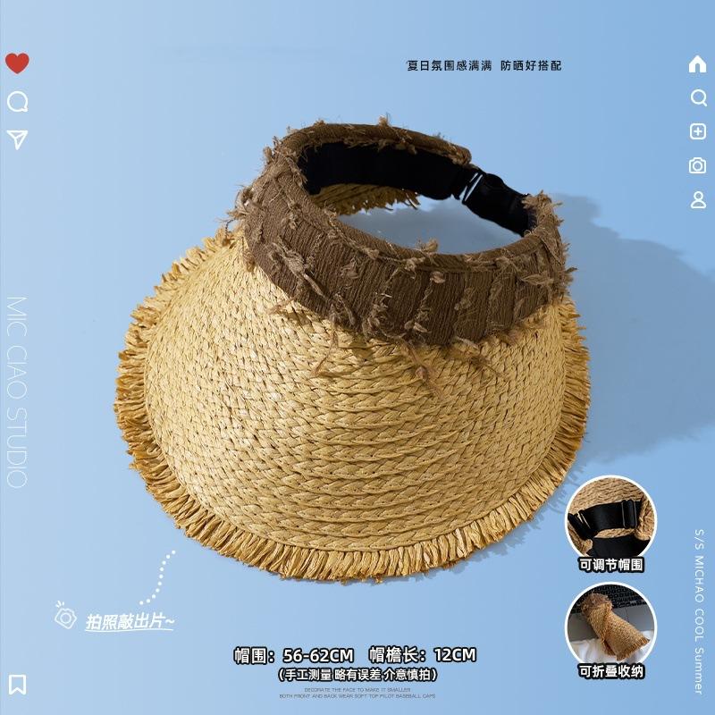 

Летняя женская соломенная шляпа с открытым верхом, новая, для пляжного отдыха на море, с большими полями, солнцезащитная шляпа от солнца, универсальная темно-коричневого