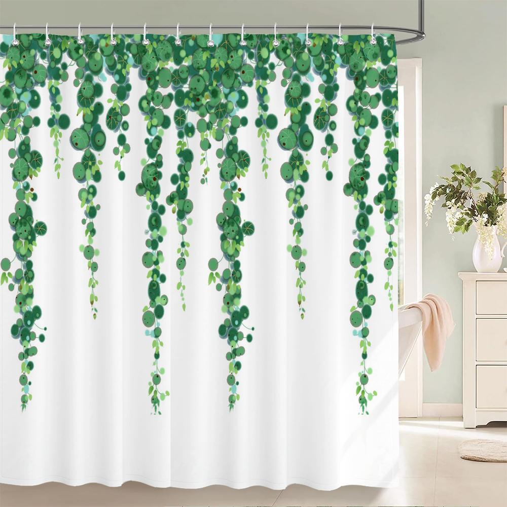 Green Plant Leaf Vines Flowers Shower Curtain Modern Nordic Minimalist Printed Polyster Home Decor Bathroom Curtain with Hooks
