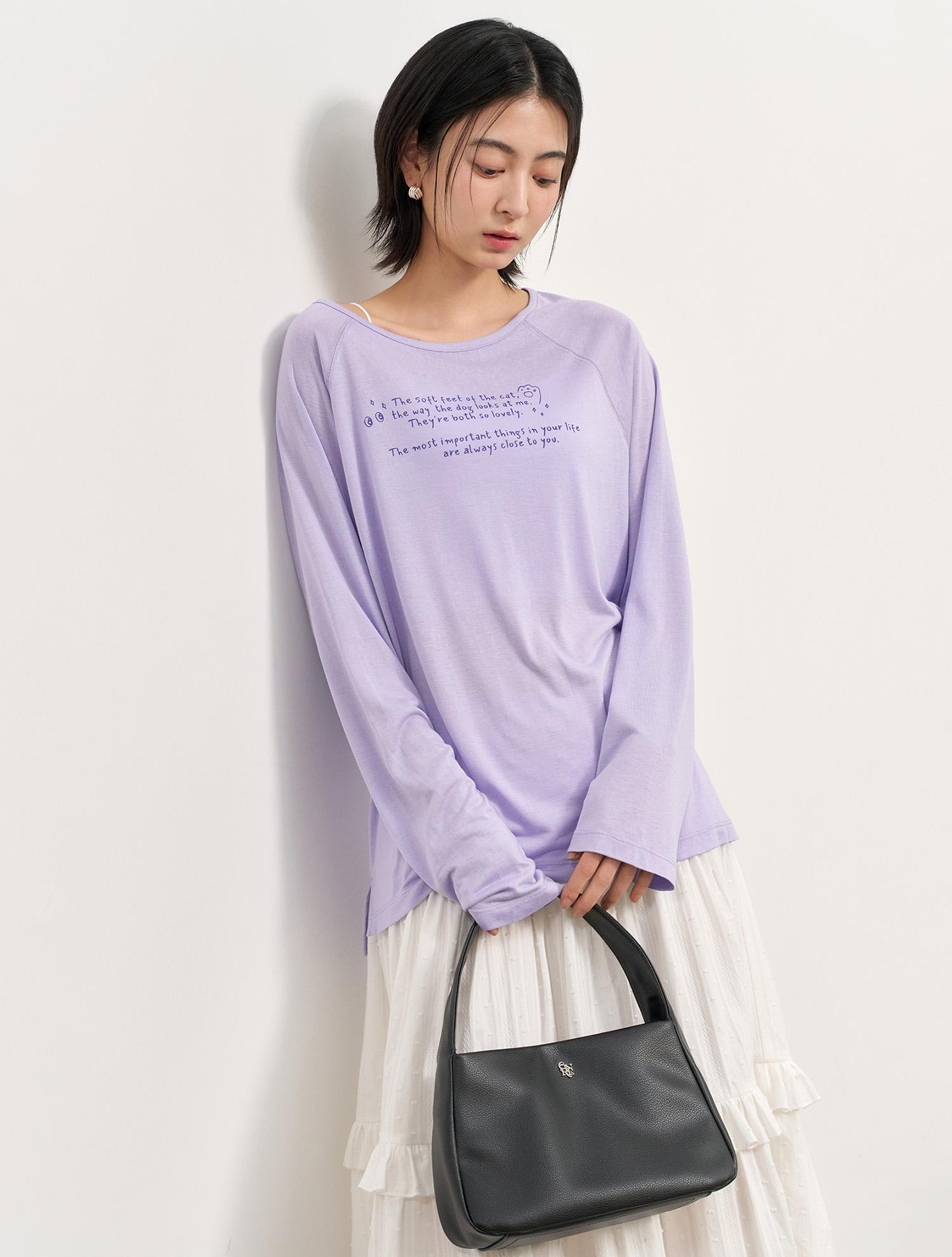 General Idea Raglan Lettering Loose Fit T-Shirt [Lavender] / Wbe2L01528 Lavender/S