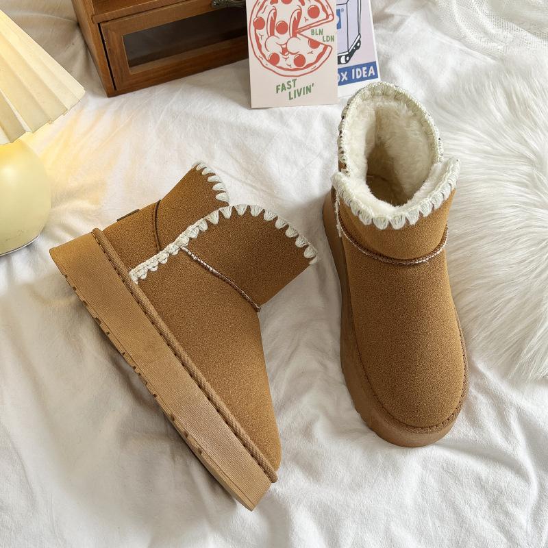 

Platform snow boots women s winter new casual fashion short tube piled thickened cotton shoes 36 коричневий