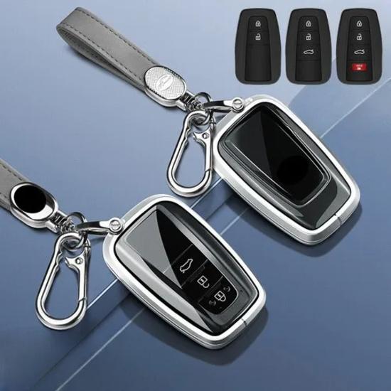 

A+ Aluminum Alloy Leather Car Key Case Cover For Toyota Camry Corolla Prius RAV4 S серебряный серый