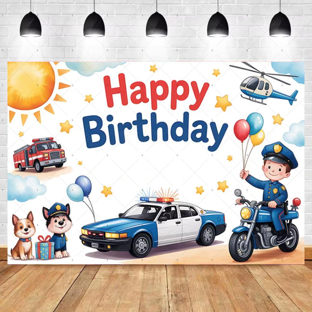 Cartoon Police Backdrop Police Station Car Background Banner Kid Birthday Party Decoration Baby Shower Supplies Photography Prop