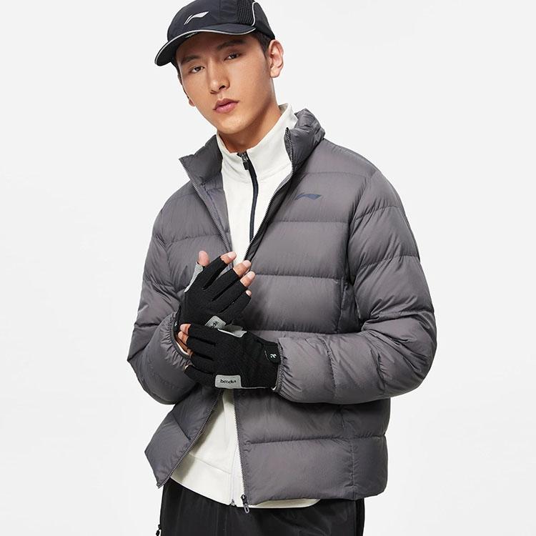 Li-Ning Fitness Series Solid Color Stand Collar Slim Short Down Jacket Men Jacket Smoke-Gray AYMT101-3