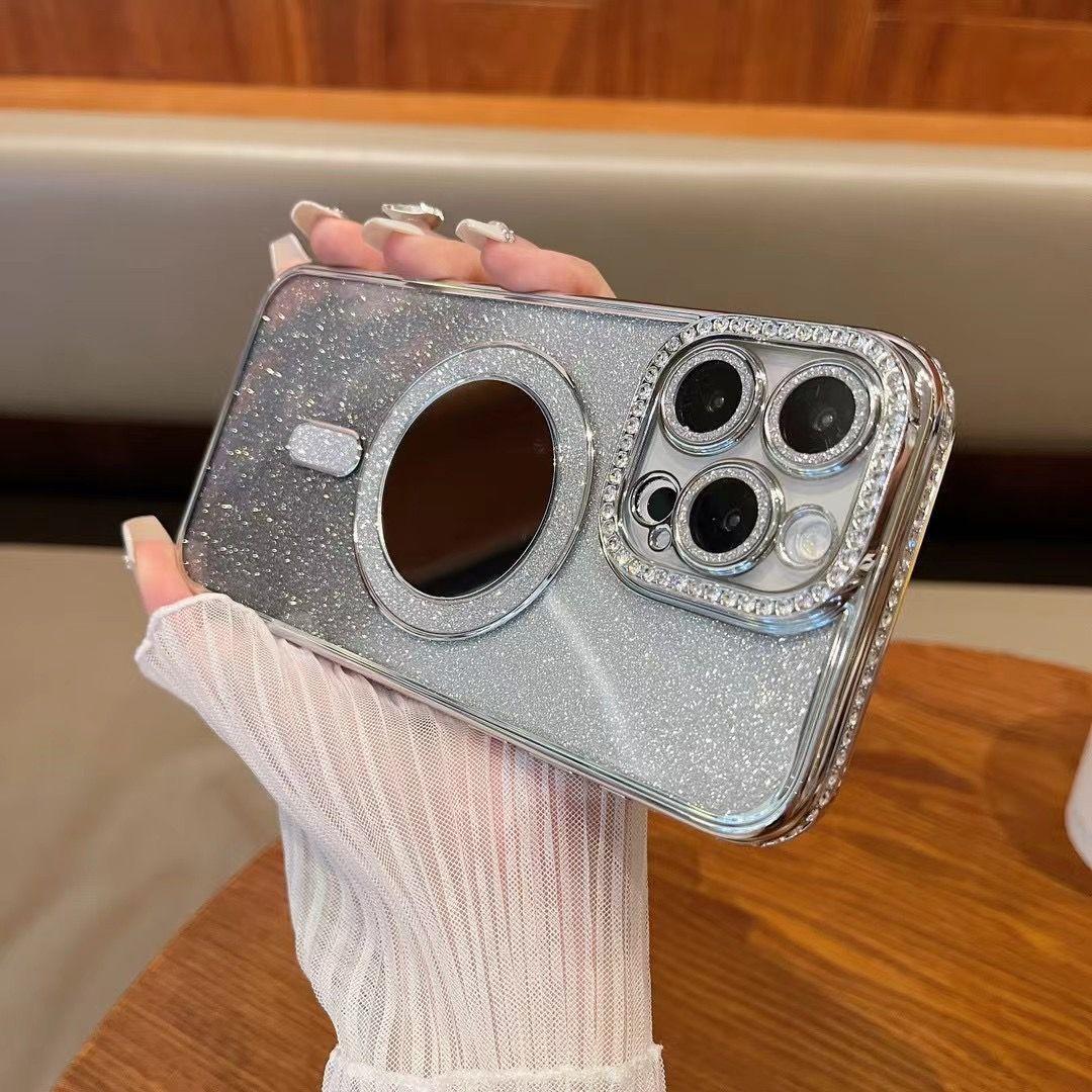 

Магнитное зеркало для макияжа, подходящее для чехла для телефона Apple 16 со стразами, защитный чехол для iPhone 15 с блестками 14proMax, защита от падений iPhone11pro