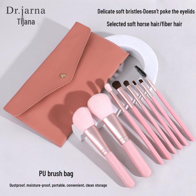 Tijana 8-Piece Makeup Brush Set with Pouch: Includes Powder, Blush, Foundation, Eyeshadow, and Eyelash Brushes (Model DJ-300).