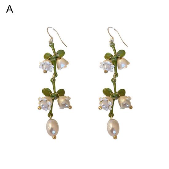 1 Paar Tropfen Ohrringe Piercing Exquisite helle Farbe grüne Blätter Faux Perlen