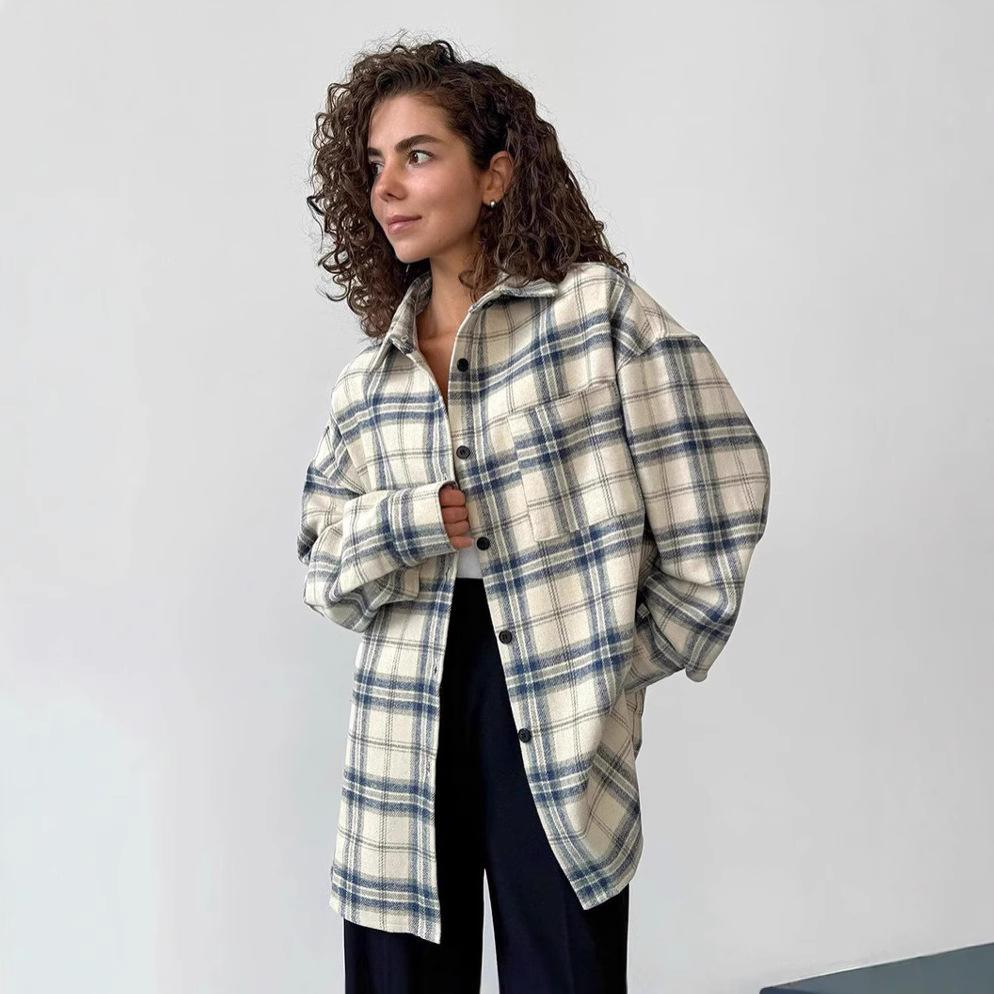 Retro Lazy Loose Plaid Shirt Women's 1116 Autumn and Winter Design Sense Oversize Outer Long-sleeved Shirt Women's Clothing