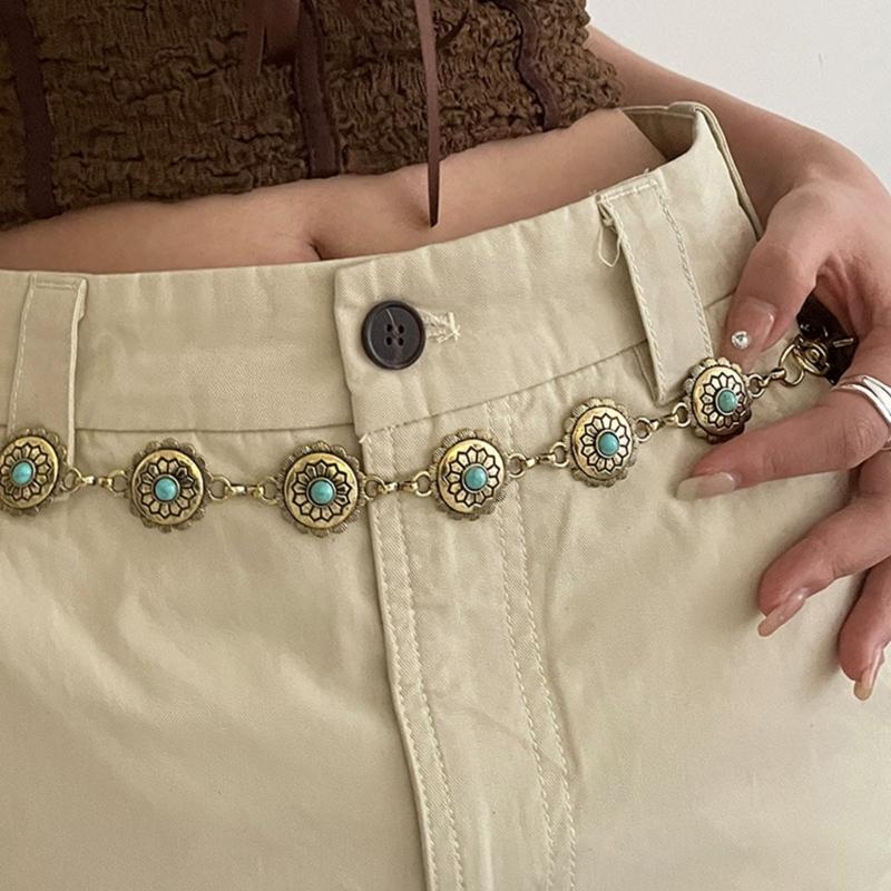 Damen Legierung geschnitzte Türkis Schnalle Taillenkette für Bankett Damen Kleid Gürtel