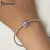 BAMOER 925 Sterling Silver Purple Flower Charm Pendant for Bracelet DIY Jewelry