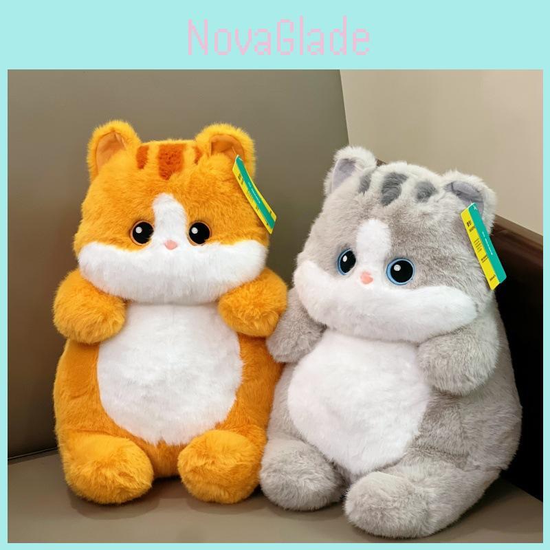 Large Gold Cat Plush Doll With Rabbit Fur And Knit Sweater For Kids
