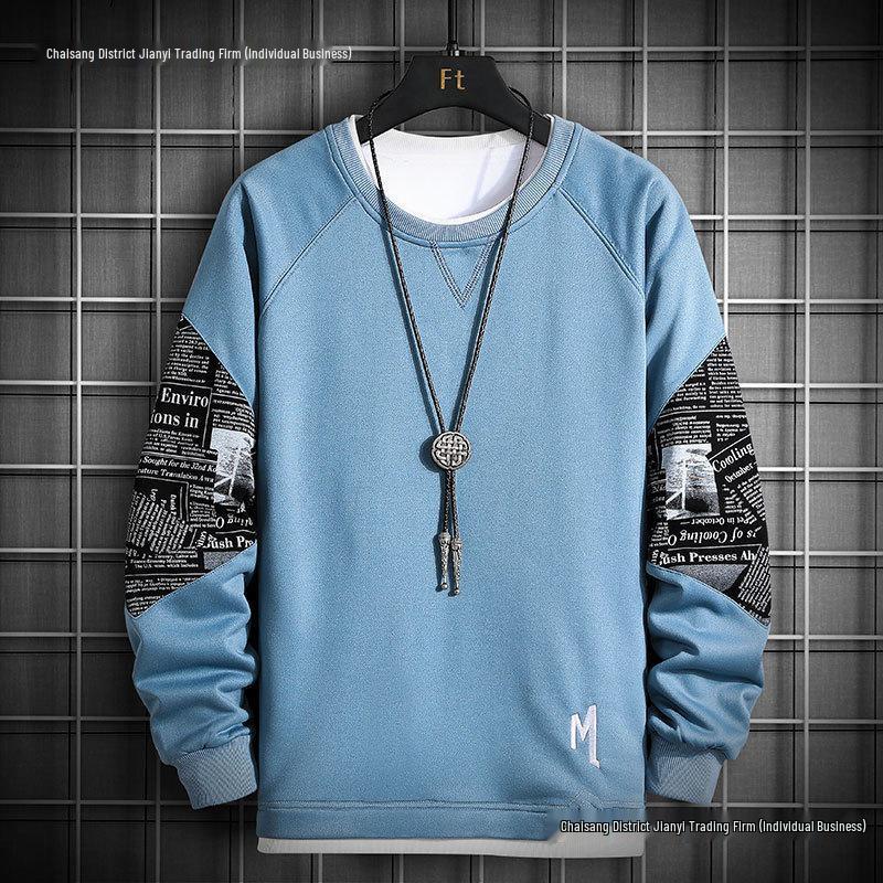 Korean Style Color-Blocked Crew Neck Sweatshirt with Triangle Design
