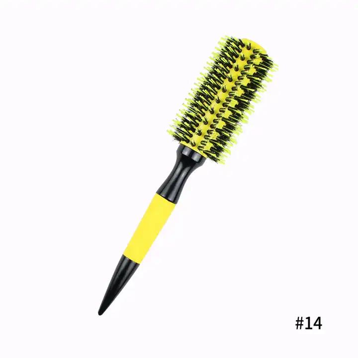 Professional  Round Wooden Hair Brush 6 Sizes Boar Bristle Mix Nylon Salon Women Hair Styling Tools Yellow Brazil Hair Curlerl