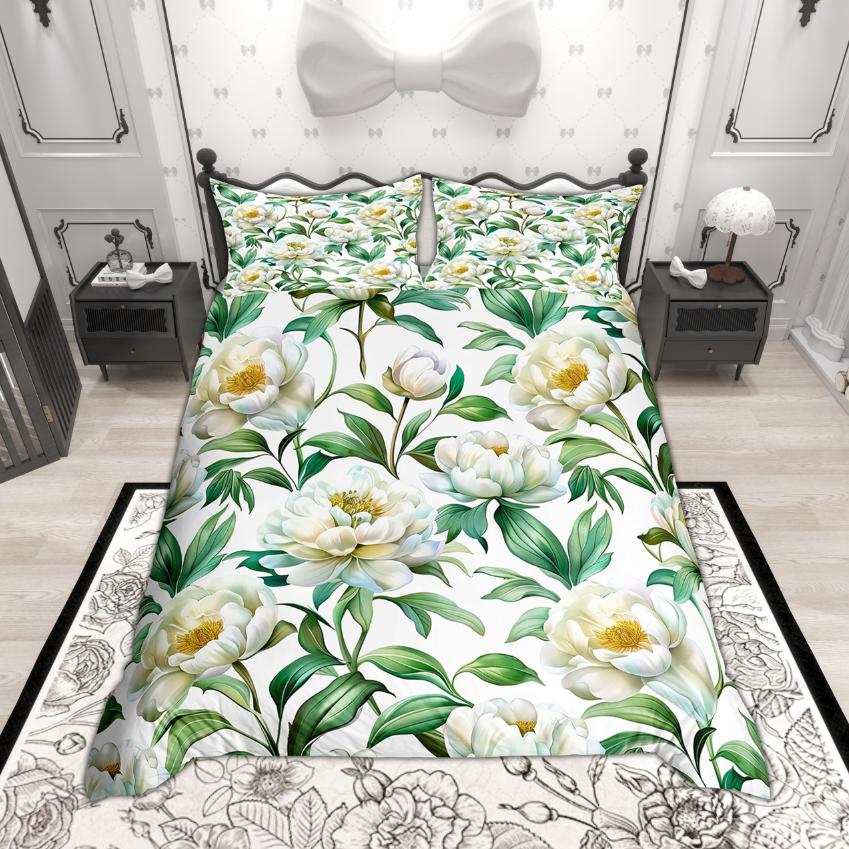 Homewish Chic Flower Floral Duvet Cover Set For Girls Women Spring Garden Bedding Set Botanical Blossoms Bedroom Set