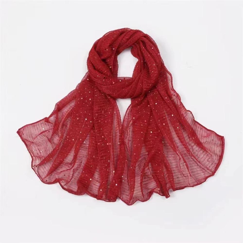 Elegant 155×70cm Sequin Scarf Thin Transparent Breathable Hijab Lightweight Twinkling Sequins Hijab Shawl for Women