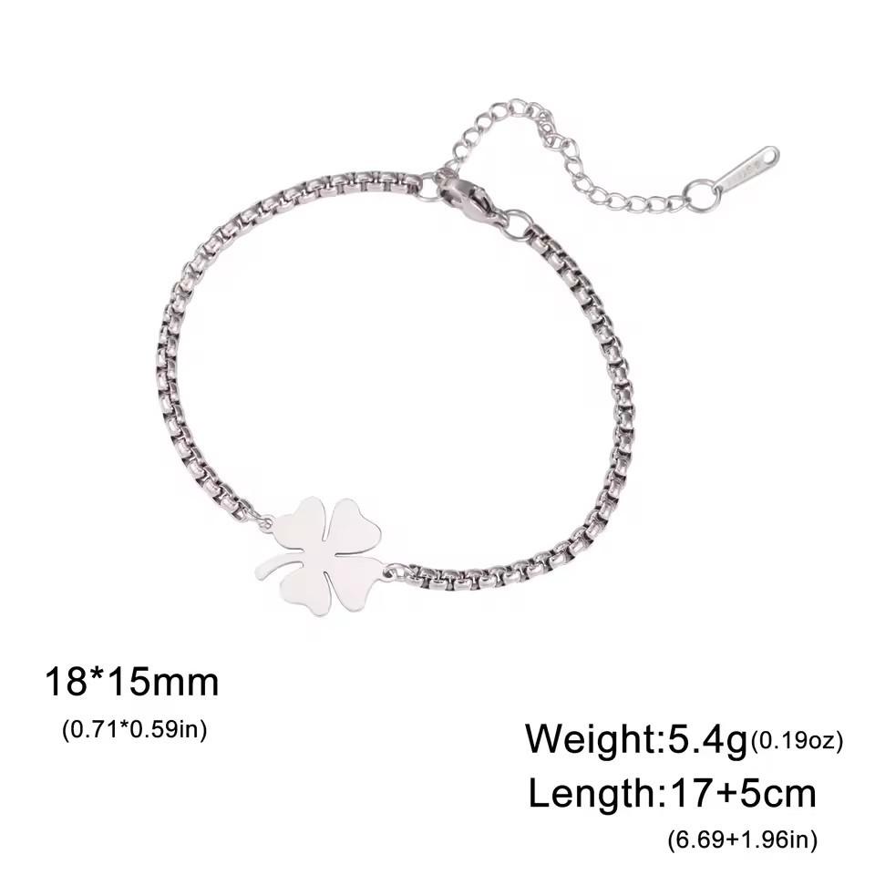 Simple And Stylish Four Leaf Clover Double Layer Couple Bracelet Irish Lucky Symbol Jewelry Gift