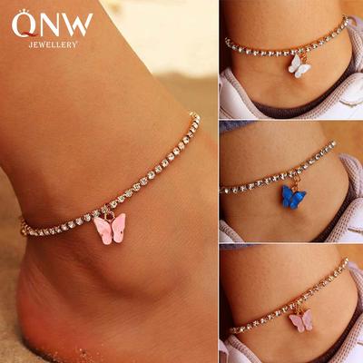 Trendy European & American Rhinestone Butterfly Anklet – Stylish Beach Foot Accessory for Women
