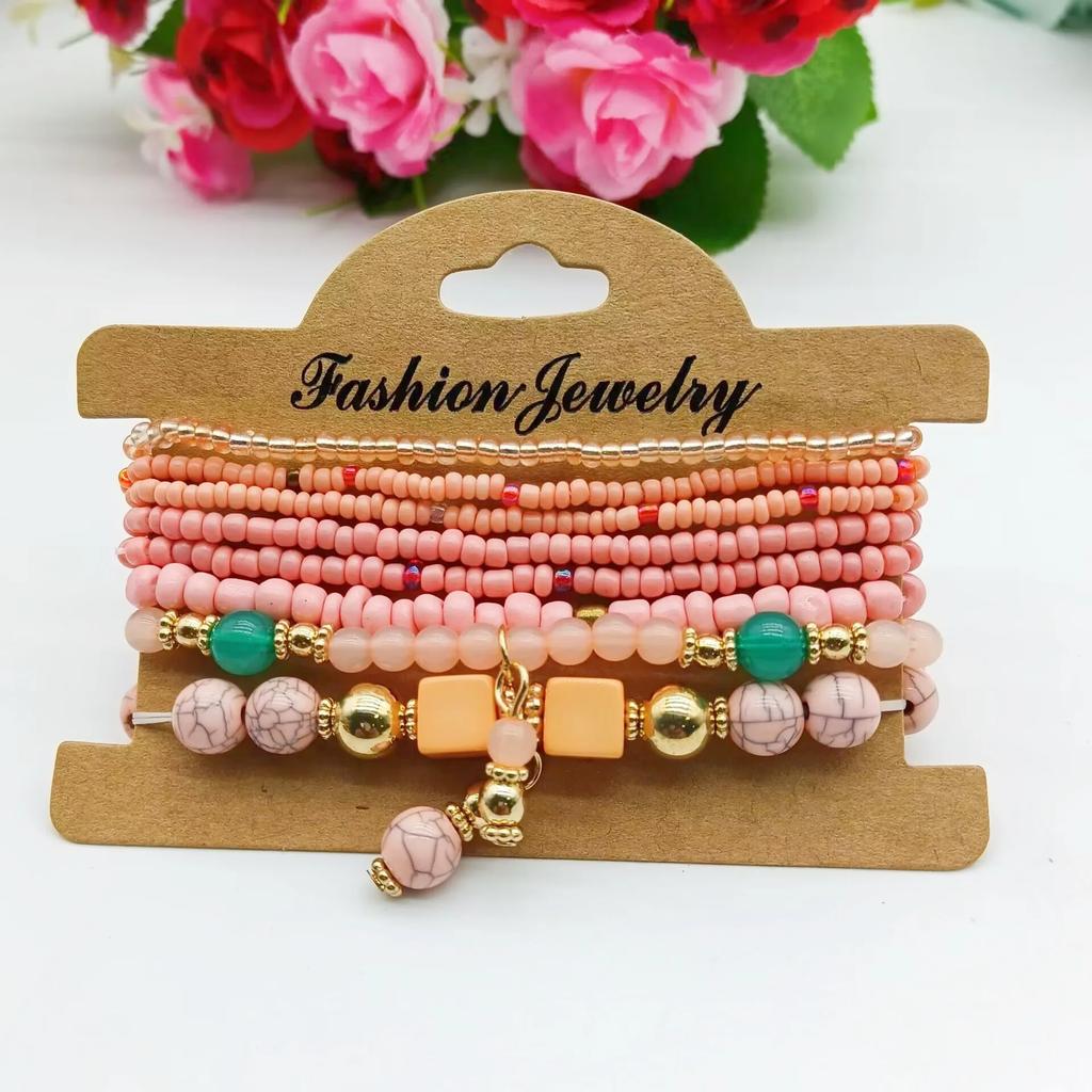 Bohemian Handmade Summer Bracelet Set For Women Colorful Seed Beads Chain Bangle Female Daily Party DIY Jewelry