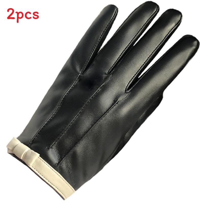 Womens Faux Leather Touchscreen Gloves With Bow For Winter Commuting