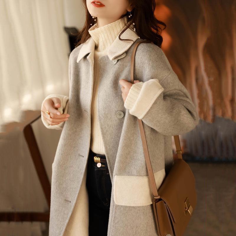 2025 Autumn/Winter Korean Style Slimming Loose Mid-Length Woolen Coat