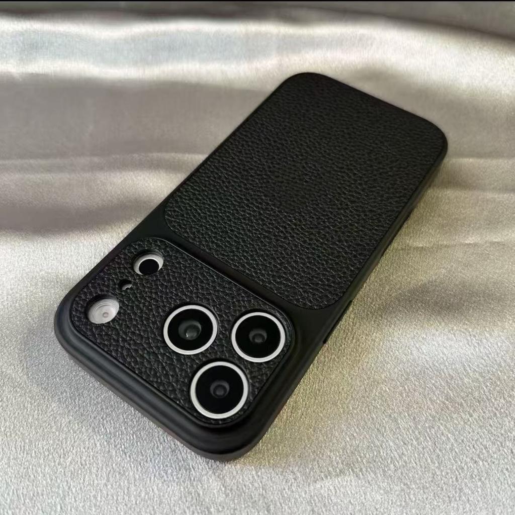 Luxury Soft Silicone Lichee Pattern Cortex Phone Case For iPhone 17 AIr 11 12 13 14 15 16 Pro Max Plus Bumper Back Cases Cover