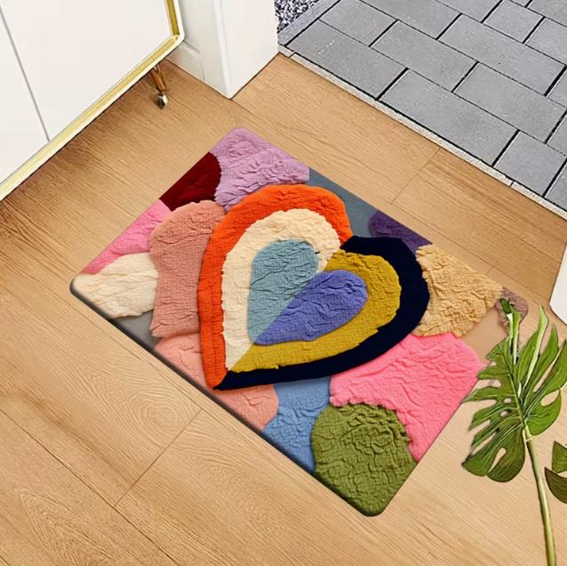 

Door Mat Colorful Heart-shaped Floor Mat Soft and Non Slip Carpet Decoration in Foyer Bedrooms Kitchens Living Rooms Corridors 40cm x 60cm