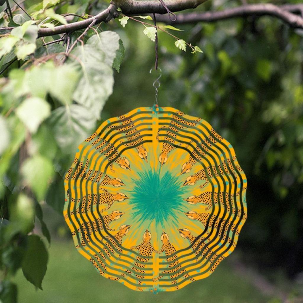 Vibrant Leopard Floral Wind Chime 10 Inch Metal Rotating 360 Degree for Garden Balcony Decor All Season Holiday Gift