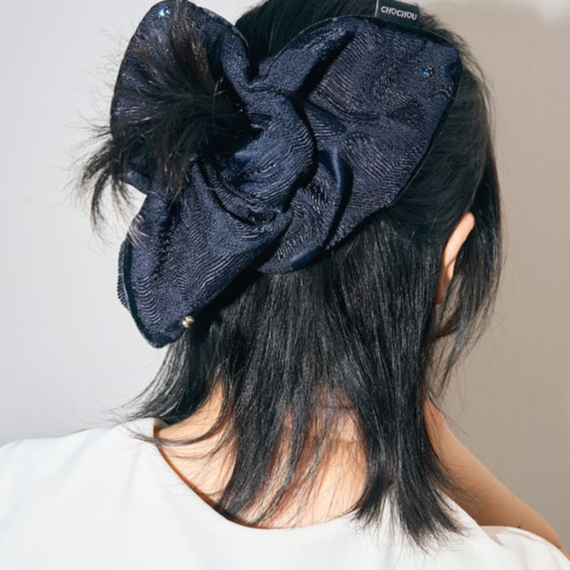 CHOCHOU Jacquard Jewel Square Scrunchie [dark Navy]