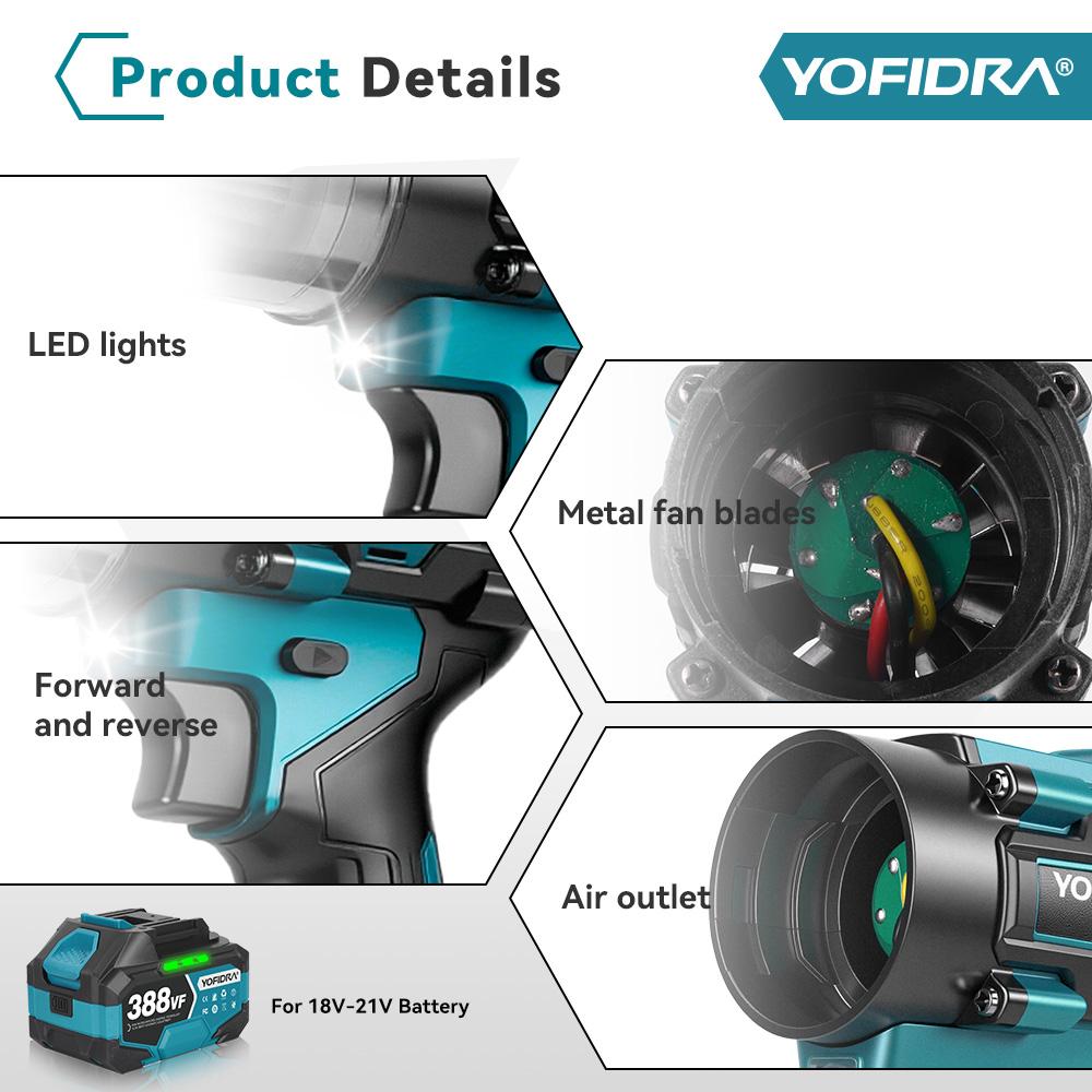 Yofidra Brushless 2-in-1 Turbo Blower Jet Fan & Vacuum Cleaner 80000RPM Handheld Dust Blowing Tool For Makita 18V Battery Pin