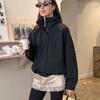 Autumn and Winter New Loose Drawstring Outdoor Jacket Design Sense White Black Stand-up Collar Trench Coat