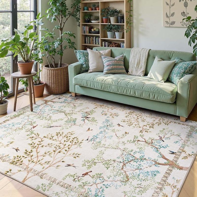 Large Area Floral Print Living Room Carpet Artistic Home Decoration Bedroom Bedside Rug Machine Washable Coffee Table Floor Mat