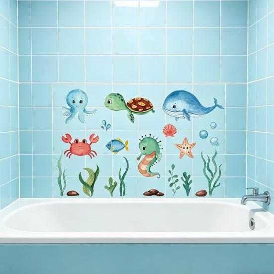 2 Sheets Non Slip Bathtub Stickers Cute Ocean Creature Sticker Self
