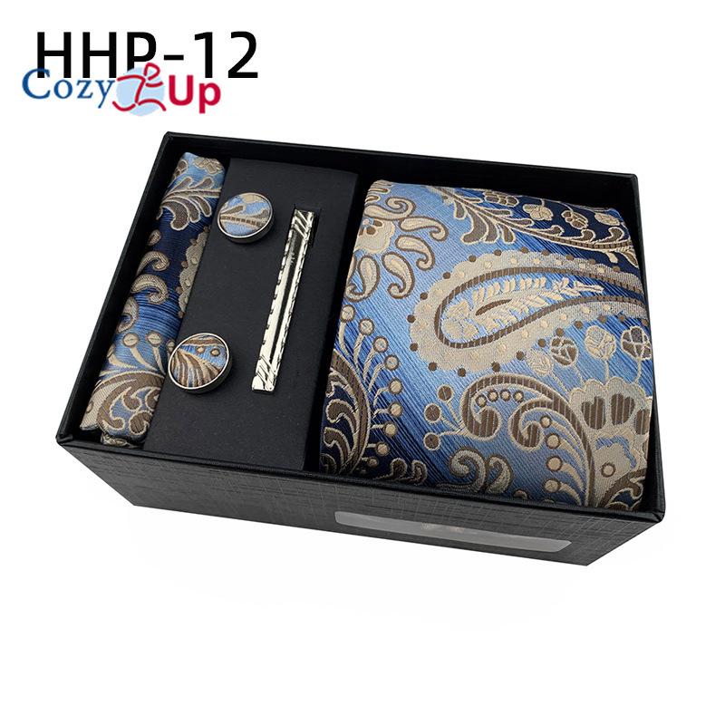 Cozy Up 6 Pieces Set Paisley Men's Tie Including Tie Square Scarf Cuff Tie Clip Gift Box