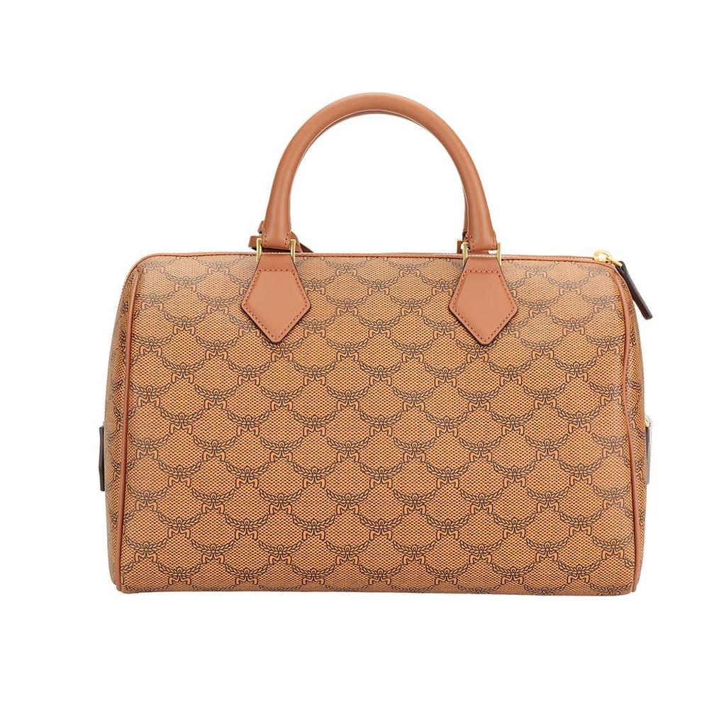 MCM Cognac Visetos Coated Canvas Boston Duffle Bag with Top Handle for Daily & Travel Use