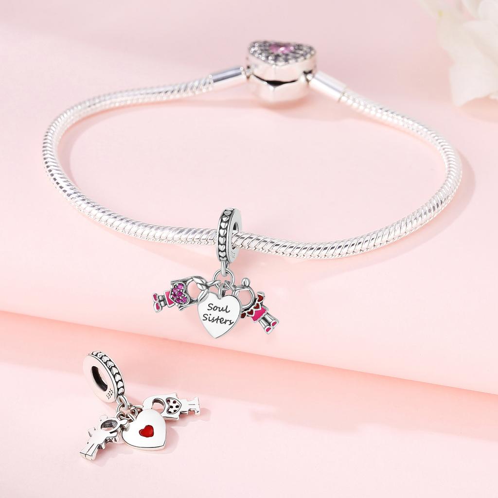 copper Charm Bead Charms Authentic Sister Family Friendship Pendant Bead Charms Compatible With Bracelets Jewellery Diy Women Fine Gift Accessory