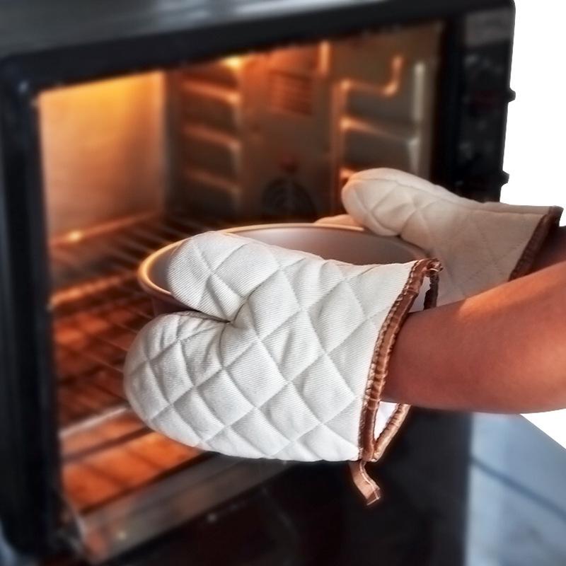 Small Pure Cotton Heat-Resistant Oven Gloves - Thick, White Insulated Baking Mitts