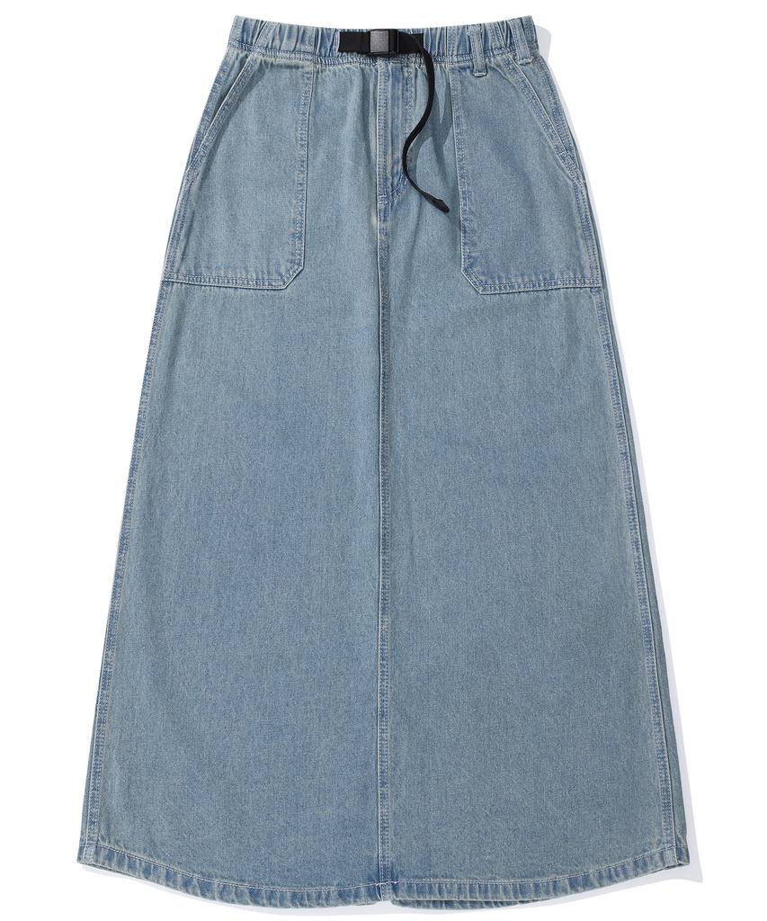 Columbia University M-Label Belted Denim Long Skirt Light Jeans