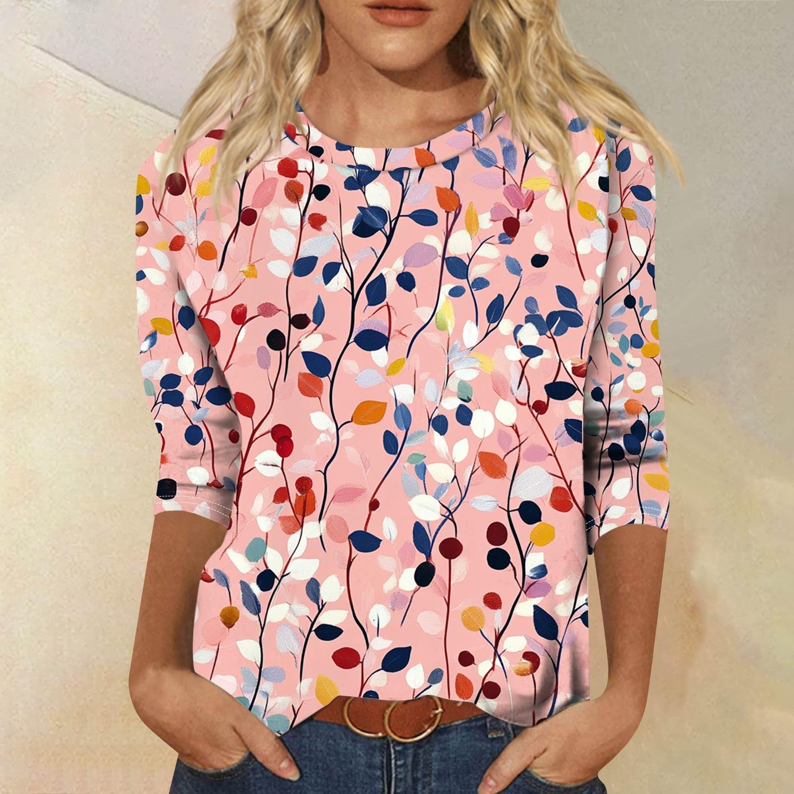 

Женская модная повседневная свободная футболка с круглым вырезом и рукавами 3/4 с принтом, женский топ XL розовый