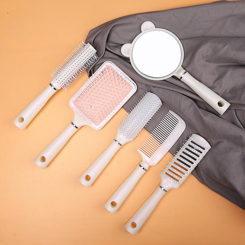 Portable Airbag Massage Comb & Handheld Makeup Mirror for Long Hair - Cushion & Curling Comb