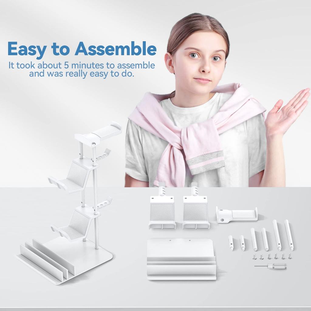 KDD Headphone Stand Game Controller Holder Headset Holder Desk Earphone Stand with Aluminum Support Bar Universal Storage Organizer for Phones &