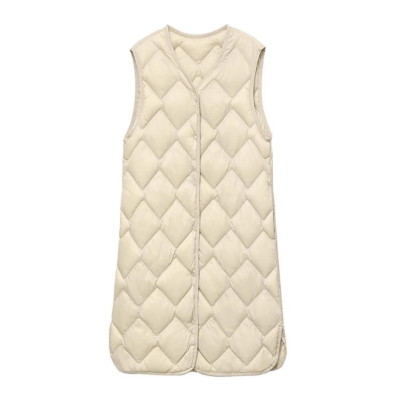 Vestă ușoară din puf pentru femei, medie și lungă, cu gât în V, nouă 2025, vestă, căptușeală ușoară din puf, sport, mărime mare